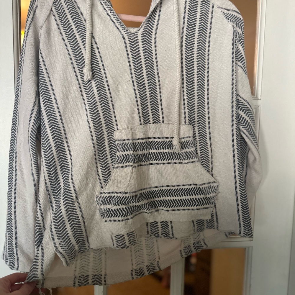 Ocean Drive White and Blue Striped Hoodie